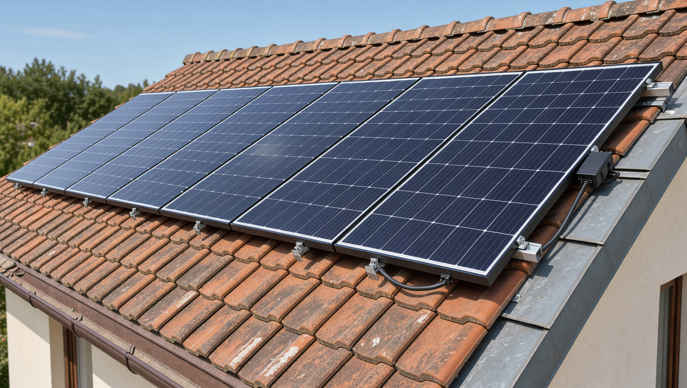 Maison d’Albi équipée d’une rangée de panneaux solaires noirs sur sa toiture en tuiles